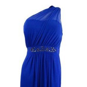 NWT Adrianna Papell blue one-shoulder cocktail dress with embellished waistband
